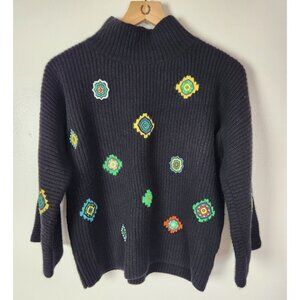 Kenzo X H&M Women's Sz. S 100% High Neck Wool Embellished Sweater